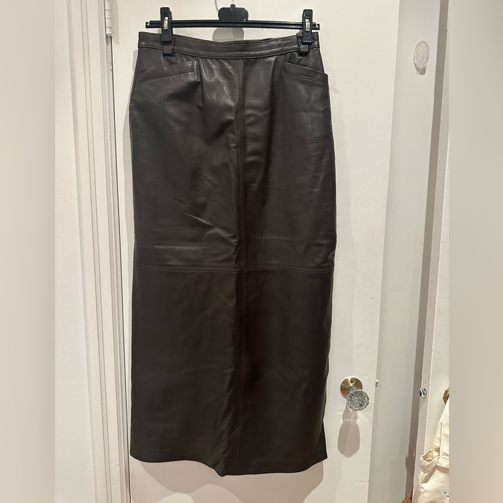 Chocolate Brown Leather Maxi Skirt size 4-6